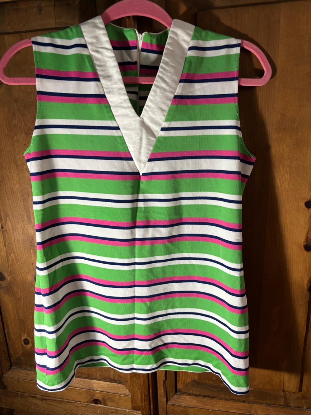 Vintage poly Sleeveless Green Striped V-Neck Women's Top